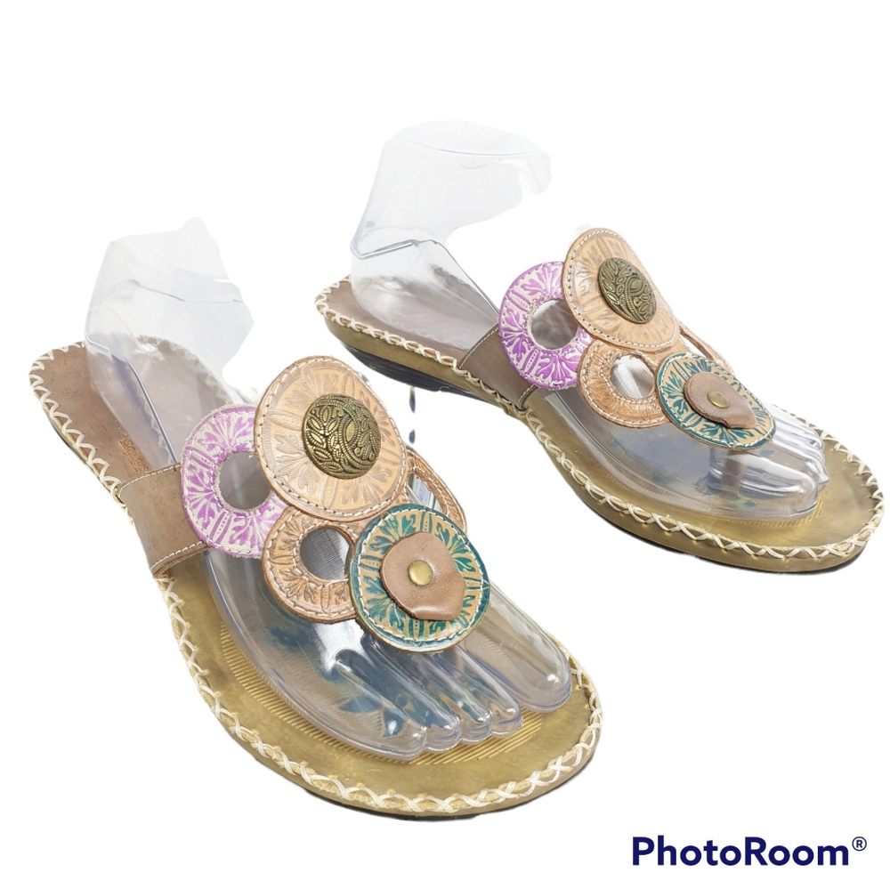 Antiqua Leather Boho stylish slip-on artsy stitching medallon floral festival 8
